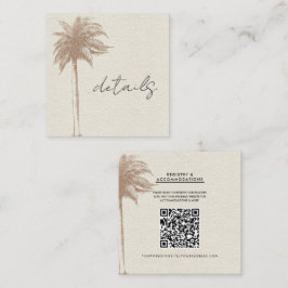 Vintage Brown Palm Tree Beach Hochzeitsdetails Quadratische Visitenkarte