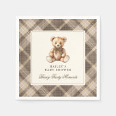 Vintage Brown Tartan Teddy Bear Baby Shower Serviette (Vorderseite)