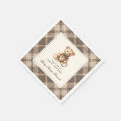 Vintage Brown Tartan Teddy Bear Baby Shower Serviette (Ecke)