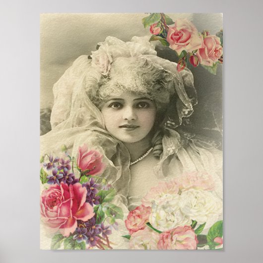 Vintage Brücke mit Rose Poster (Vorne)