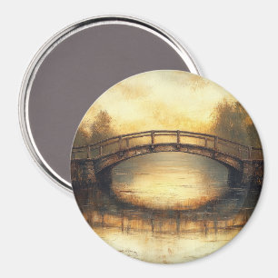 Vintage Brücke über den Fluss Malerei Landschaft Magnet