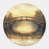 Vintage Brücke über den Fluss Malerei Landschaft Magnet (Vorne)