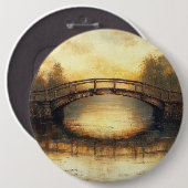 Vintage-Brücke über Fluss Gemälde Landschaft Button (Vorne & Hinten)