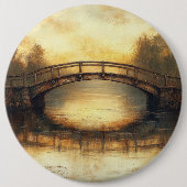 Vintage-Brücke über Fluss Gemälde Landschaft Button (Vorderseite)