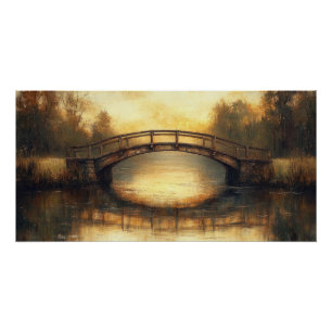 Vintage-Brücke über Fluss Gemälde Landschaft  Poster