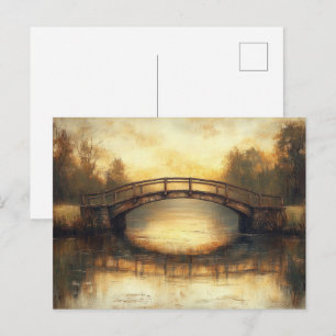 Vintage-Brücke über Fluss Gemälde Landschaft  Postkarte