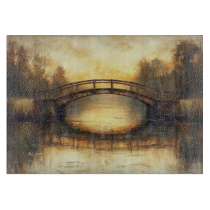 Vintage-Brücke über Fluss Gemälde Landschaft  Schneidebrett