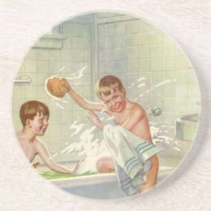 Vintage Brüder, Kinder, Jungen planschen in der Wa Getränkeuntersetzer