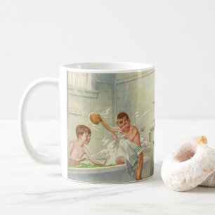 Vintage Brüder, Kinder, Jungen planschen in der Wa Kaffeetasse