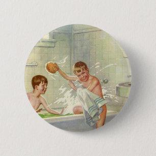 Vintage Brüder, Kinder, Jungen plantschen in der W Button