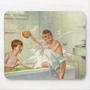 Vintage Brüder, Kinder, Jungen plantschen in der W Mousepad