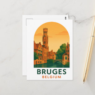 Vintage Brügge Belgien Reise Kunst – Retro Europa Postkarte
