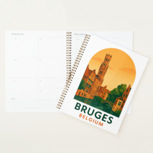 Vintage Brügge Belgien Reise Kunstplaner – Retro Planer