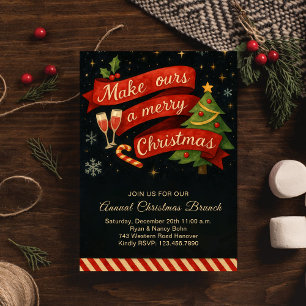 Vintage-Brunch & Bubbly-Weihnachtsfeier Festlich Feiertagskarte