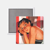 Vintage Brünette Schönheit Pinup Magnet (Vorderseite/Rückseite)