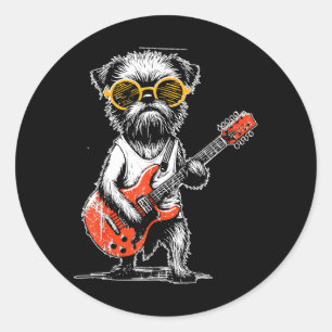 Vintage Brussels Griffon spielt Rockmusik auf der Runder Aufkleber