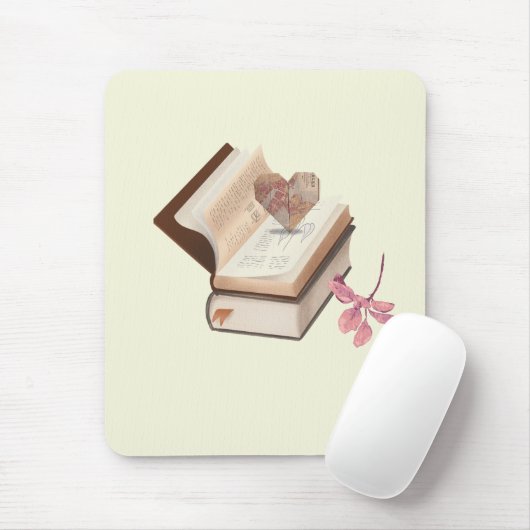 Vintage-Buch-Ästhetik mit Herzkarte & Botanik Mousepad (Mit Mouse)