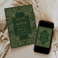 Vintage-Buch Grün Gold Hochzeit Save the Date