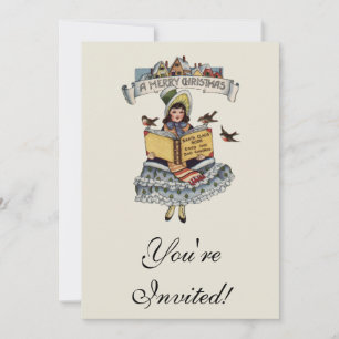 Vintage Buch Kleines Mädchen und Weihnachtsmann Sa Einladung