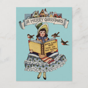 Vintage Buch Kleines Mädchen und Weihnachtsmann Sa Feiertagspostkarte