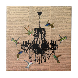 Vintage Buch-Seiten-Kolibri-Leuchter-Fliese Fliese