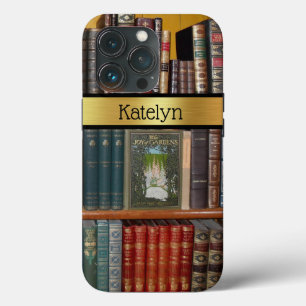 Vintage Bücher auf Bibliotheksregal personalisiert iPhone 13 Pro Hülle