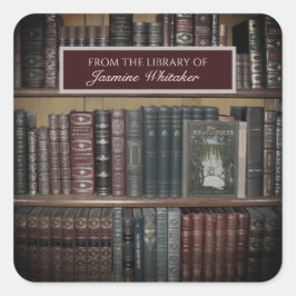 Vintage Bücher aus der Bibliothek des Buchzeichens Quadratischer Aufkleber