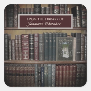 Vintage Bücher aus der Bibliothek des Buchzeichens Quadratischer Aufkleber