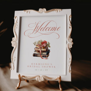 Vintage Bücher Blume & Brautparty Willkommen Poster