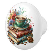 Vintage-Bücher, Blumen und Kaffee oder Tee Keramikknauf (Rechts)