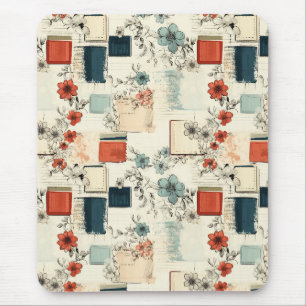 Vintage Bücher Coral Türkis Florales Scrapbook Mousepad