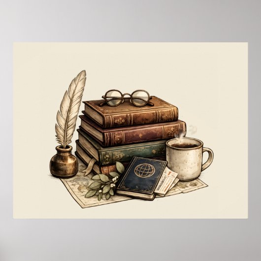 Vintage Bücher & Gemütliche Leseecke | Poster (Vorne)