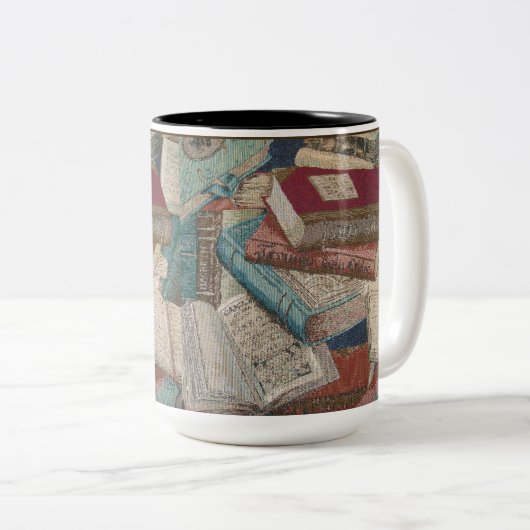 Vintage Bücher Hintergrundbuchliebhaber Zweifarbige Tasse (VorderseiteRechts)