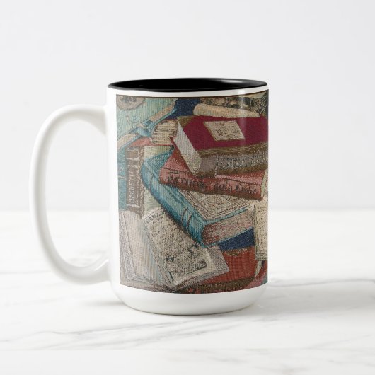 Vintage Bücher Hintergrundbuchliebhaber Zweifarbige Tasse (Links)
