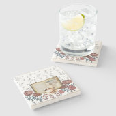 Vintage Bücher, Kaffee, Blume, Rose, Klassik. Steinuntersetzer (Seitenansicht)