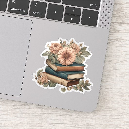 Vintage Bücher mit kaskadierenden Blume wasserdich Aufkleber (Detail)