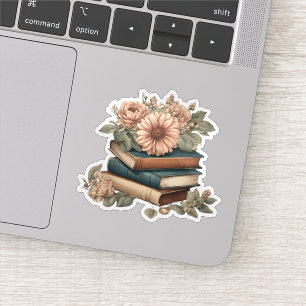 Vintage Bücher mit kaskadierenden Blumen Wasserdic Aufkleber