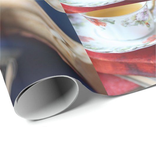 Vintage Bücher mit Tee Geschenkpapier (Rolleneckpunkt)