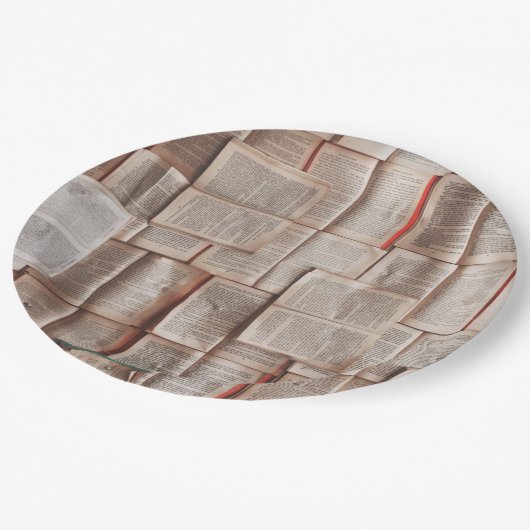 Vintage Bücher Pappteller (Schrägansicht)