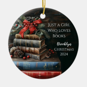 Vintage-Bücher Personalisierter Weihnachtsbaumschm Keramik Ornament
