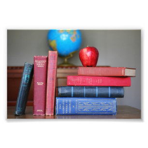 Vintage-Bücher und Apfel für den Lehrer Fotodruck
