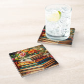 Vintage Bücher und Blume aus der Antike Glasuntersetzer (Schrägansicht)