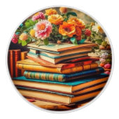 Vintage Bücher und Blume aus der Antike Keramikknauf (Vorderseite)