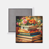 Vintage Bücher und Blume aus der Antike Magnet (Vorderseite/Rückseite)