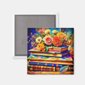 Vintage Bücher und Blume Magnet (Vorderseite/Rückseite)