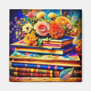 Vintage Bücher und Blume Magnet