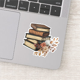 Vintage Bücher und Blume wasserdicht Aufkleber