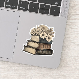 Vintage Bücher und Blumen Wasserfest Aufkleber