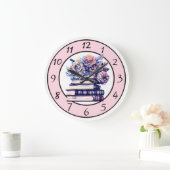 Vintage Bücher und Rosenangebot Große Wanduhr (Zuhause)