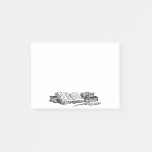 Vintage Bücher und Schreibfeder Haftnotizen Post-it Klebezettel